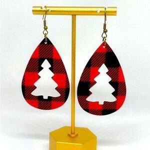 Buffalo Checker Cut Out Christmas Tree Drop Earrings
